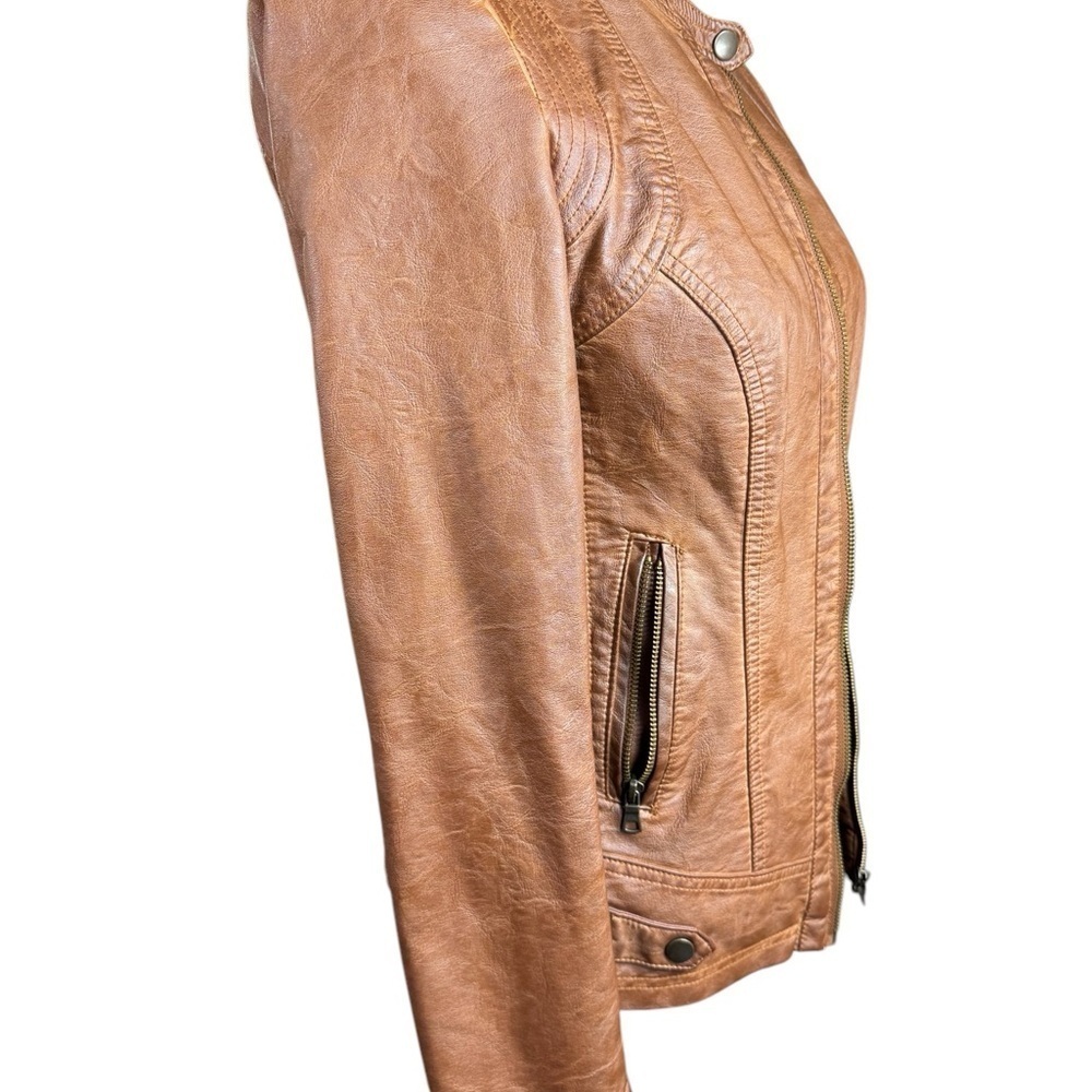 Sebby Women's Brown Leather Moto Jacket - Picture 3 of 9